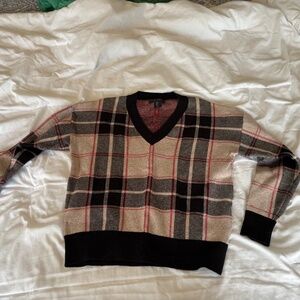 Tahari Beige/Black Plaid V-neck sweater